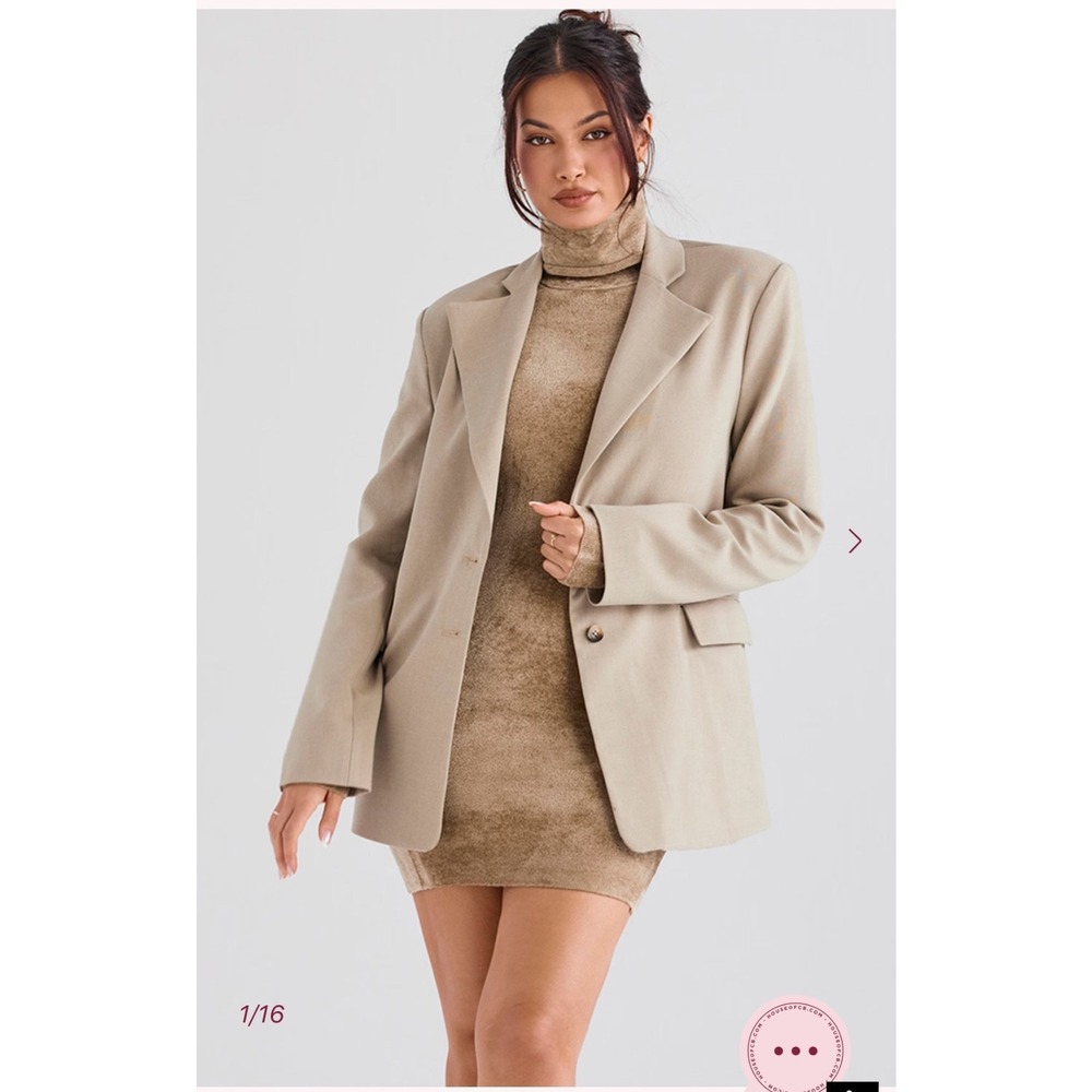 NWT House of CB ALINE Mink Oversized Blazer Khaki Tailored Jacket S Office Siren